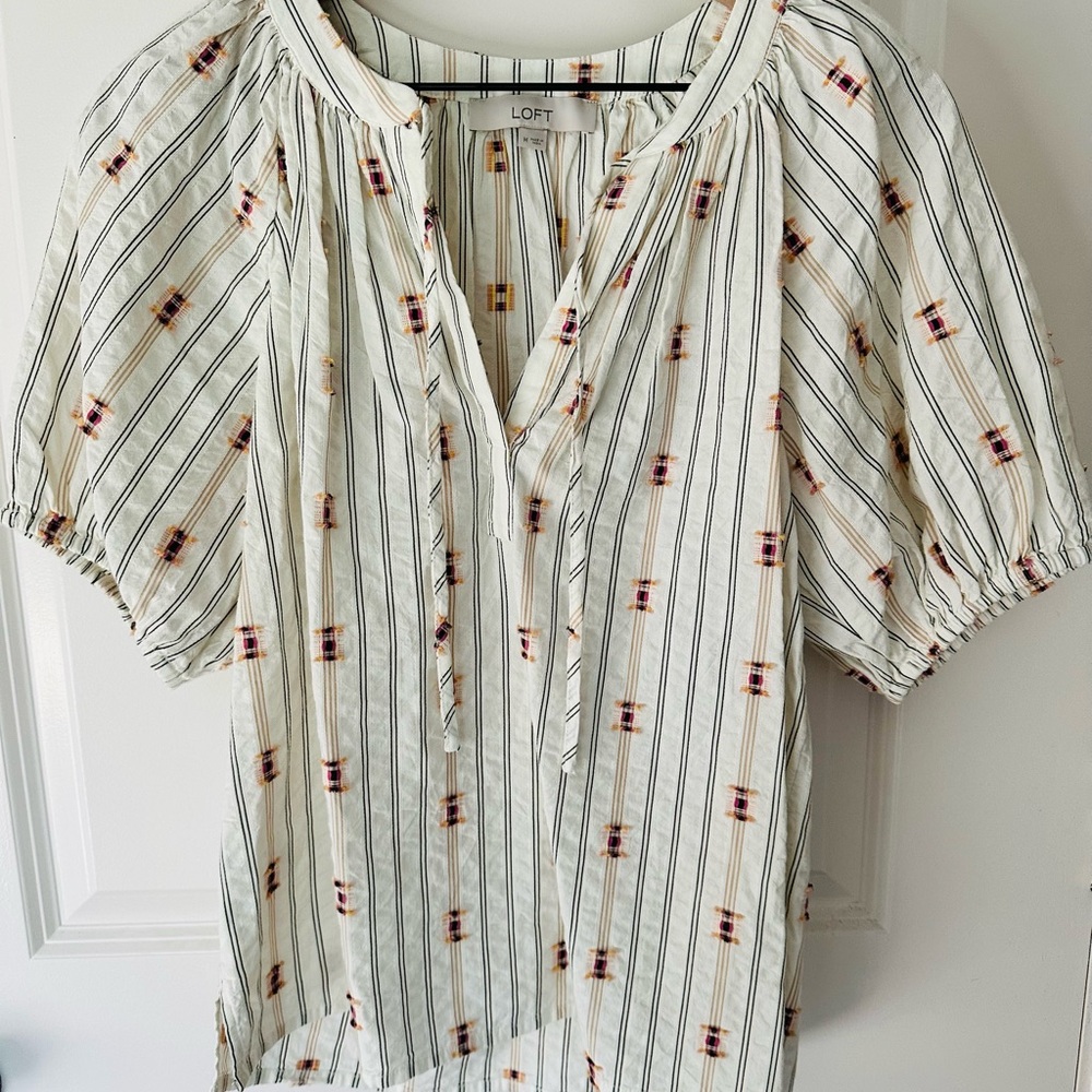 LOFT Women's Striped Cream Top